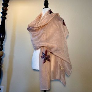 St.Albans House Silk Wool Scarf Pashmina florals embellished